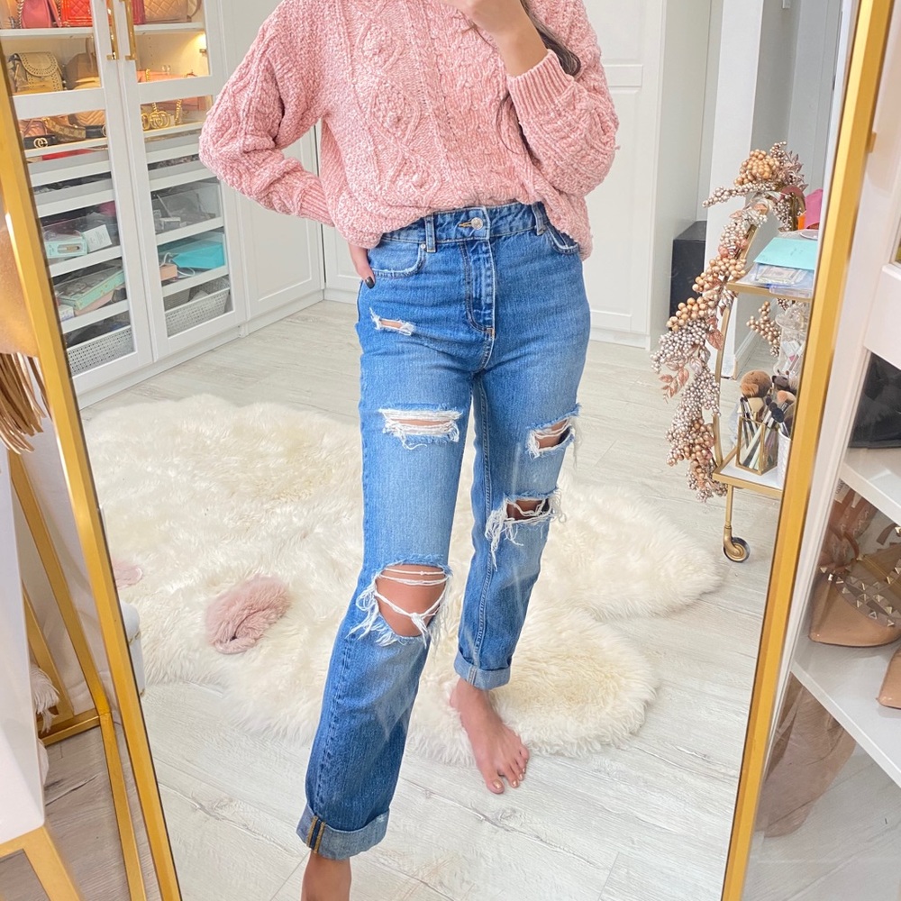 Zara Basic High Waist Distressed Denim - image 1